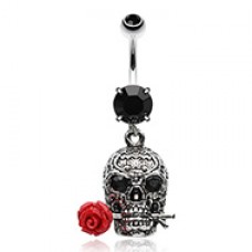 Skull Rose Death Beauty Belly Button Ring