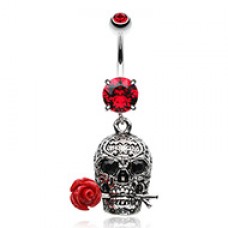Skull Rose Death Beauty Belly Button Ring