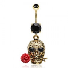 Golden Skull Rose Death Beauty Belly Button Ring
