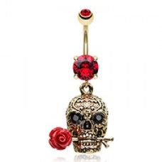 Golden Skull Rose Death Beauty Belly Button Ring