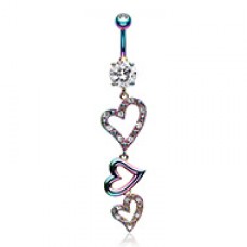 Rainbow Triple Hearts Sparkle Belly Button Ring