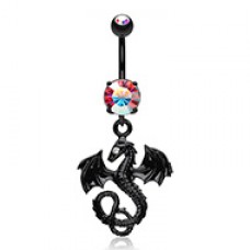 Black Balerion Jeweled Eye Dragon Belly Button Ring