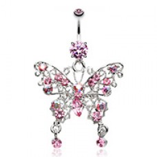 Twinkle Gem Butterfly Double Drop Belly Button Ring