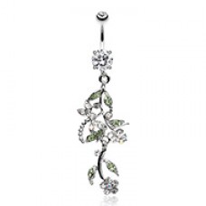 Romantic Vines Butterlfy Flowers Belly Button Ring