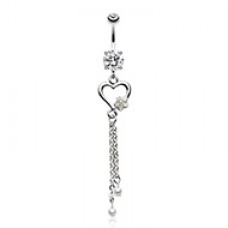 Dainty Floral Heart Pearl Drop Belly Button Ring
