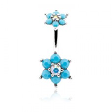 Turquoise Spring Flower Sparkle Prong Set Belly Button Ring