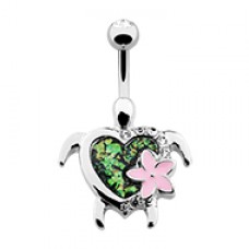 Kauai Flower Turtle Belly Button Ring
