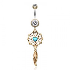 Antique Turquoise Heart Dreamcatcher Belly Button Ring
