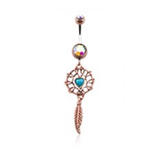Antique Turquoise Heart Dreamcatcher Belly Button Ring