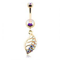 Golden Graceful Leaf Diamond Belly Button Ring