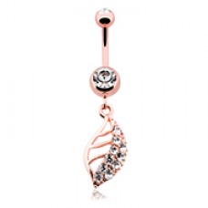 Rose Gold Graceful Leaf Diamond Belly Button Ring