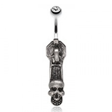 Zipper Skull Glam Belly Button Ring