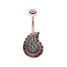Rose Gold Boho Paisley Turquoise Belly Button Ring