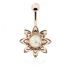 Rose Gold Blooming Opal Flower Belly Button Ring