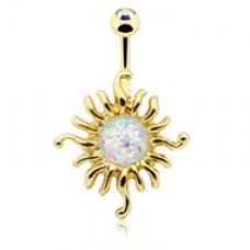Golden Illuminating Opal Sun Belly Button Ring
