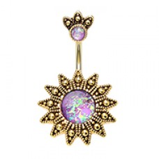 Golden Antique Opal Sunburst Belly Button Ring