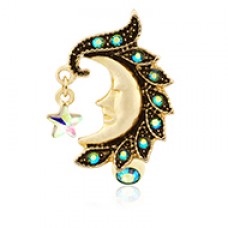 Golden Heavenly Moon Face Reverse Drop Top Belly Button Ring