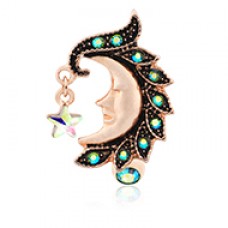 Rose Gold Heavenly Moon Face Reverse Drop Top Belly Button Ring