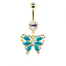 Golden Vintage Turquoise Butterfly Belly Button Ring