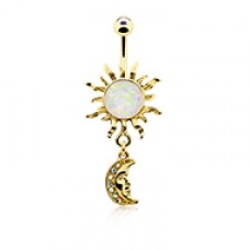 Golden Opal Celestial Sun Moon Belly Button Ring