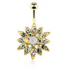 Golden Opal Chrysanthemum Flower Belly Button Ring