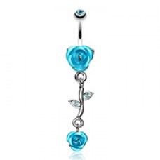 Bright Metal Rose Vine Dangle Belly Button Ring