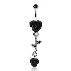 Bright Metal Rose Vine Dangle Belly Button Ring