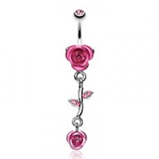 Bright Metal Rose Vine Dangle Belly Button Ring