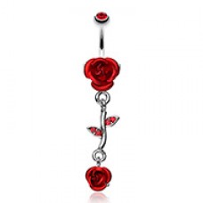 Bright Metal Rose Vine Dangle Belly Button Ring