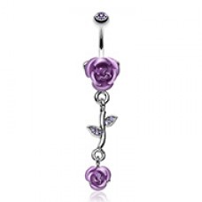 Bright Metal Rose Vine Dangle Belly Button Ring