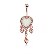 Rose Gold Beloved Heart Opal Dangle Belly Button Ring