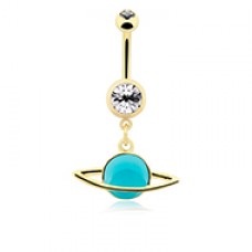 Golden Glow in the Dark Saturn Ring Planet Belly Button Ring