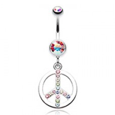 Sparkling Peace Charm Belly Button Ring