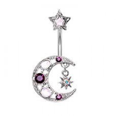 Stellar Opal Moon Star Belly Button Ring