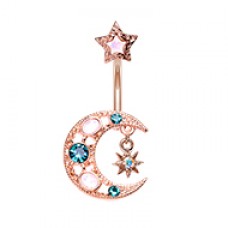 Rose Gold Stellar Opal Moon Star Belly Button Ring