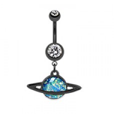 Black Saturn Planet Opal Belly Button Ring
