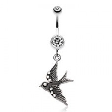 Jeweled Flying Swallow Dangle Belly Button Ring