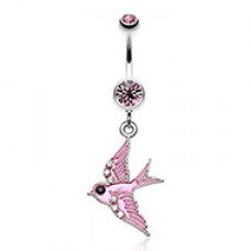 Jeweled Flying Swallow Dangle Belly Button Ring