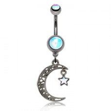 Illuminating Moonstone Filigree Hematite Moon Star Sparkle Belly Button Ring