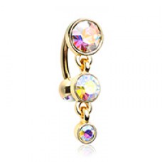 Golden Triple Crystalline Reverse Belly Button Ring