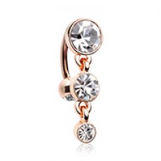Rose Gold Triple Crystalline Reverse Belly Button Ring