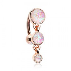 Rose Gold Triple Glitter Opal Reverse Belly Button Ring