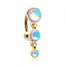 Golden Triple Illuminating Moonstone Reverse Belly Button Ring