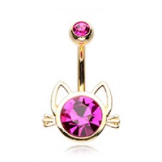 Golden Cat Face Silhouette Non Dangle Belly Button Ring