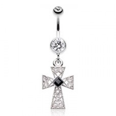 Gemmed Iron Cross Belly Button Ring