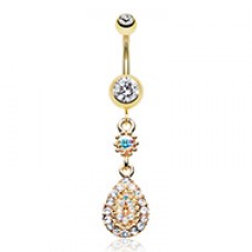 Golden Elegance Teardrop Sparkle Belly Button Ring