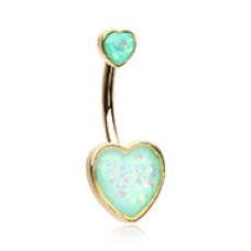Golden Two Opal Hearts Belly Button Ring