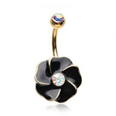 Golden Dark Hibiscus Belly Button Ring