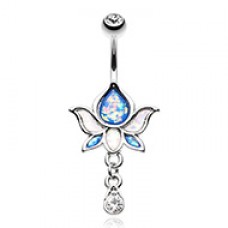 Opal Lotus Flower Drop Dangle Belly Button Ring