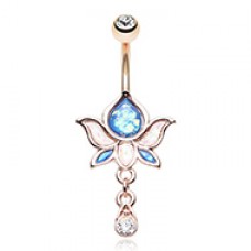 Rose Gold Opal Lotus Flower Drop Dangle Belly Button Ring